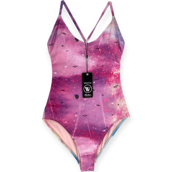 Wildfox Pink Space Cadet Galaxy Blue Print One Piece Tie Dye Festival  NWT Small - Picture 1 of 14